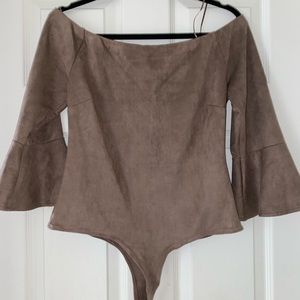 Faux suede bodysuit.